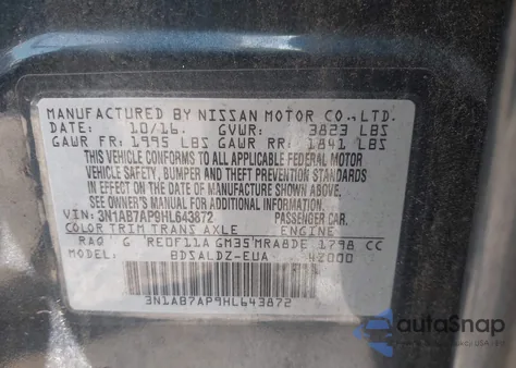 2017 Nissan Sentra Sv z USA, uszkodzony, nr VIN 3N1AB7AP9HL643872